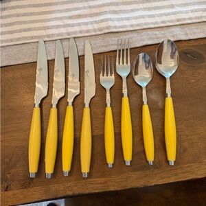 Fiestaware Yellow Handle Stainless Flatware Set - Knives, Forks, and Spoons